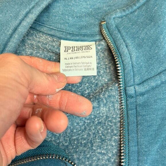 PINK VICTORIA’S SECRET Women’s Teal Blue Long Sleeve Quarter Zip Pullover Sweats - Picture 3 of 4